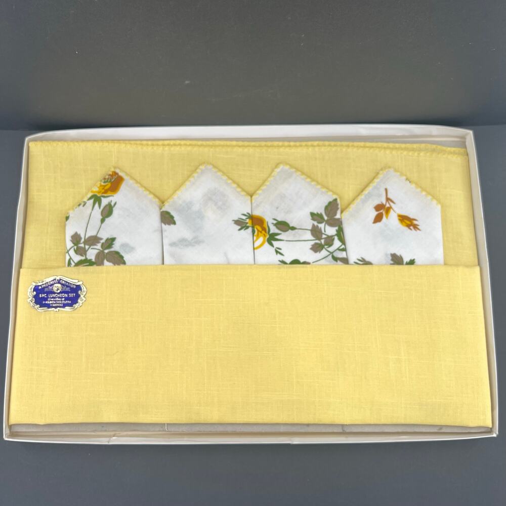 Vintage A Progress Creation placemat and floral napkins